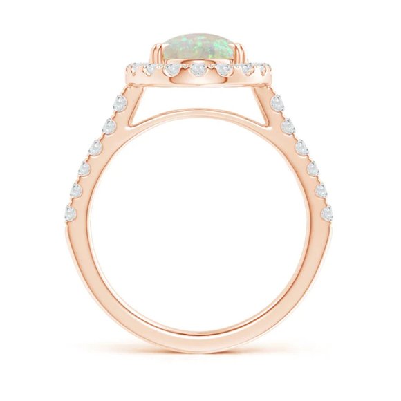 Double Claw-Set Oval Opal Halo Ring with Diamonds - Picture 4 of 11